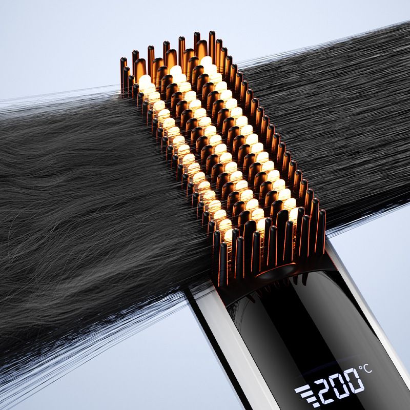 White Wireless Rechargeable Hair Straightener Brush with LCD Display - USB-C Fast Charging, 3 Heat Settings, V888-ELOSUNG48978