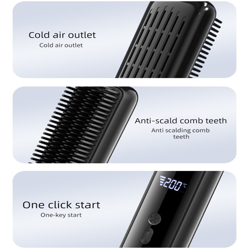 White Wireless Rechargeable Hair Straightener Brush with LCD Display - USB-C Fast Charging, 3 Heat Settings, V888-ELOSUNG48978