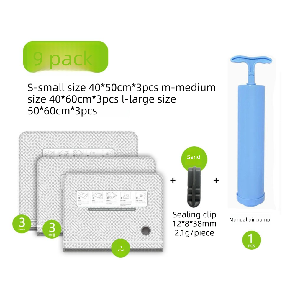 Nine Vacuum Storage Bags Set with Hand Pump - Space Saving Compression Bags for Travel & Wardrobe Organization V888-ELOSUNG48985