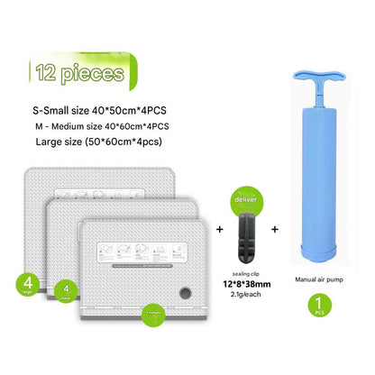 Twelve Vacuum Storage Bags Set with Hand Pump - Space Saving Compression Bags for Travel & Wardrobe V888-ELOSUNG48986