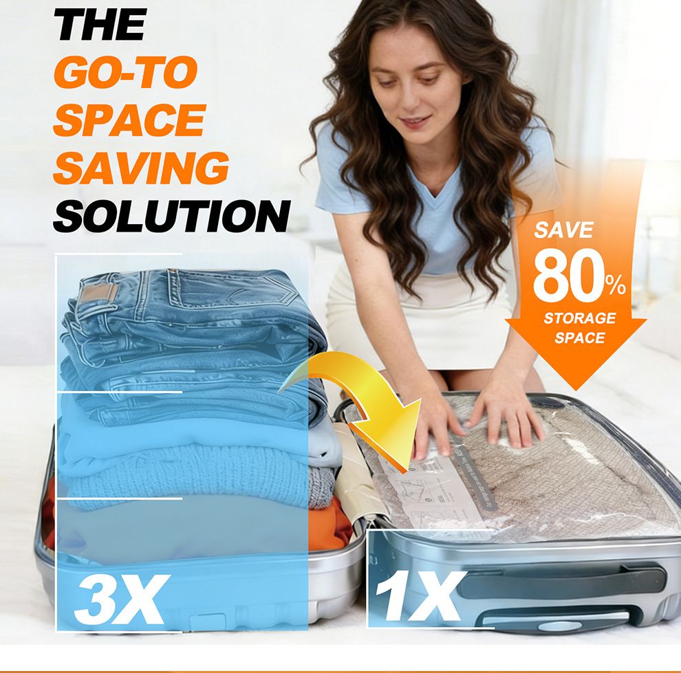 Twelve Vacuum Storage Bags Set with Hand Pump - Space Saving Compression Bags for Travel & Wardrobe V888-ELOSUNG48986