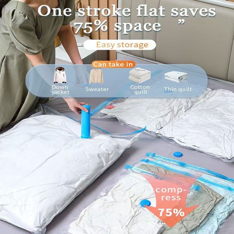 6-Piece Vacuum Storage Bags Set with Hand Pump - Multi-Size Space Saver for Quilts, Clothes & Duvets V888-ELOSUNG48987
