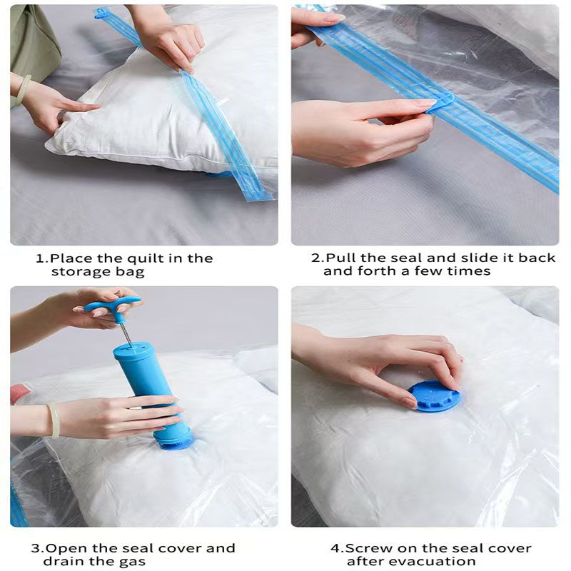 6-Piece Vacuum Storage Bags Set with Hand Pump - Multi-Size Space Saver for Quilts, Clothes & Duvets V888-ELOSUNG48987