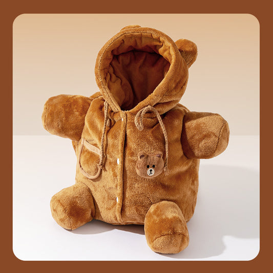 M Size Cute Bear Windproof Insulated Pet Shoulder Bag with Security Buckle - Soft Reversible Flannel Tote for V888-ELOSUNG49004
