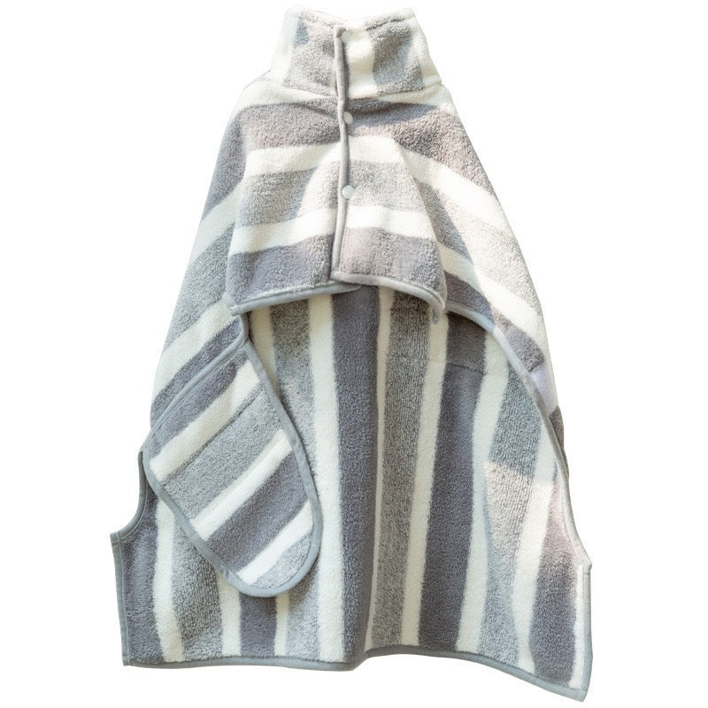 Grey Stripes Super Absorbent Pet Bathrobe with Waist Belt & Neck Snap - Full Coverage Quick-Drying Towel for V888-ELOSUNG49009