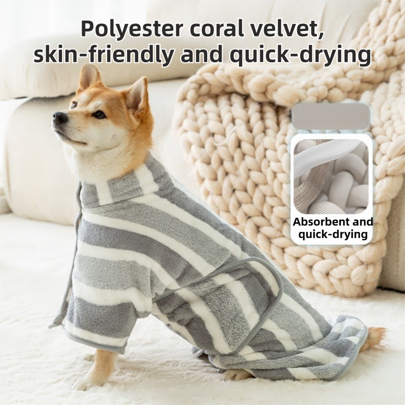 Red Stripes Super Absorbent Pet Bathrobe with Waist Belt & Neck Snap - Full Coverage Quick-Drying Towel for V888-ELOSUNG49018