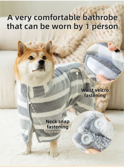 Red Stripes Super Absorbent Pet Bathrobe with Waist Belt & Neck Snap - Full Coverage Quick-Drying Towel for V888-ELOSUNG49019