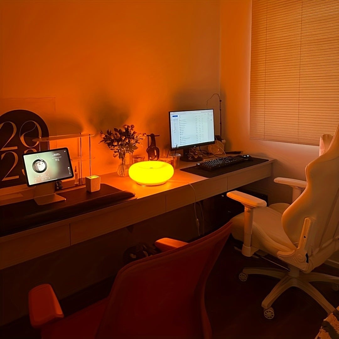 Retro Bauhaus Donut Bedside Lamp - Vibrant Orange Ambient Light and Sconce with Touch Dimming (USB Plug-in) V888-ELOSUNG49024