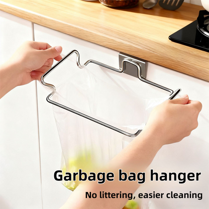 Stainless Steel Over-Cabinet Trash Bag Holder with Curved Ear Hook - Heavy Duty Hanging Waste Bag Support for V888-ELOSUNG49026