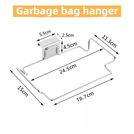 Large Stainless Steel Over-Cabinet Trash Bag Holder with Curved Ear Hook - Heavy Duty Hanging Waste Bag V888-ELOSUNG49027