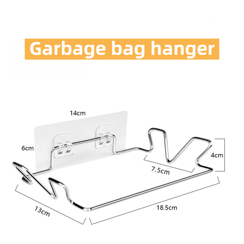 Stainless Steel Wall-Mounted Trash Bag Holder with Curved + V-Sharp Ear Hook - Heavy Duty Waste Bag Support V888-ELOSUNG49028
