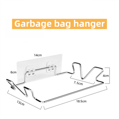 Stainless Steel Wall-Mounted Trash Bag Holder with Curved + V-Sharp Ear Hook - Heavy Duty Waste Bag Support V888-ELOSUNG49028