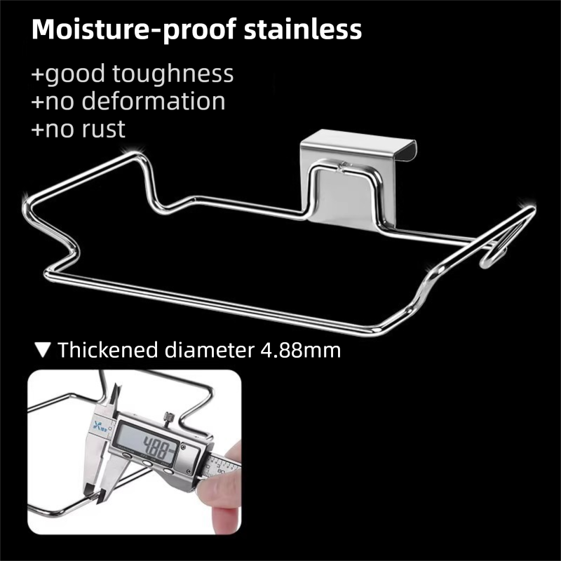 Stainless Steel Wall-Mounted Trash Bag Holder with Curved + V-Sharp Ear Hook - Heavy Duty Waste Bag Support V888-ELOSUNG49028