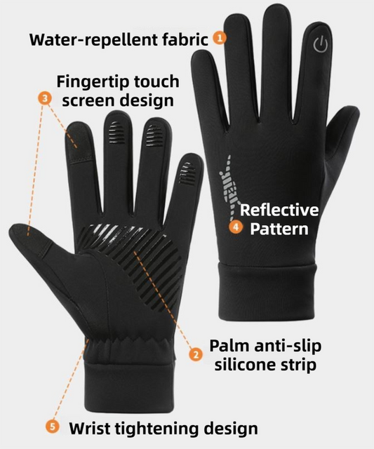 Black Windproof Thermal Sports Gloves with Touchscreen Fingertips & Anti-Slip Palm Grip for Running & Cycling V888-ELOSUNG49031