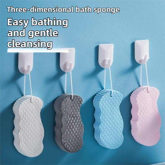 3PCS Blue Nordic Style 3D Fish Scale Exfoliating Sponge - High Elasticity Body Scrubber for Painless Deep V888-ELOSUNG49062