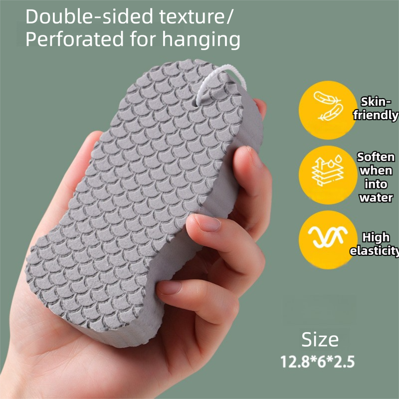 3PCS Grey Nordic Style 3D Fish Scale Exfoliating Sponge - High Elasticity Body Scrubber for Painless Deep V888-ELOSUNG49064