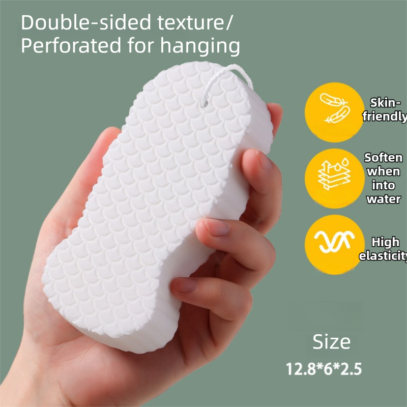 3PCS White Nordic Style 3D Fish Scale Exfoliating Sponge - High Elasticity Body Scrubber for Painless Deep V888-ELOSUNG49065