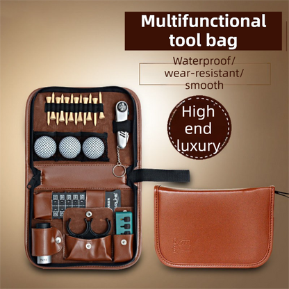 Brown Premium PU Leather Golf Accessory Organizer - Professional Golf Tool Kit Empty Pouch V888-ELOSUNG49068