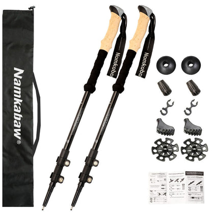 2-Pack Black Aluminum Alloy Telescopic Trekking Poles with Secure External Lock & Accessory - 3-Section V888-ELOSUNG49083