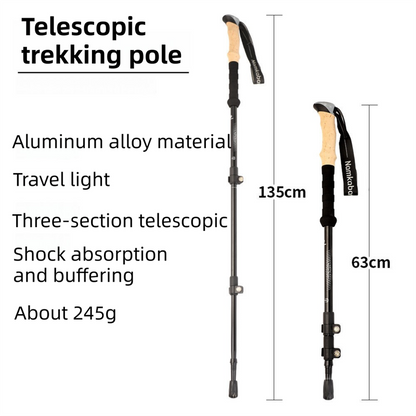 2-Pack Black Aluminum Alloy Telescopic Trekking Poles with Secure External Lock & Accessory - 3-Section V888-ELOSUNG49083
