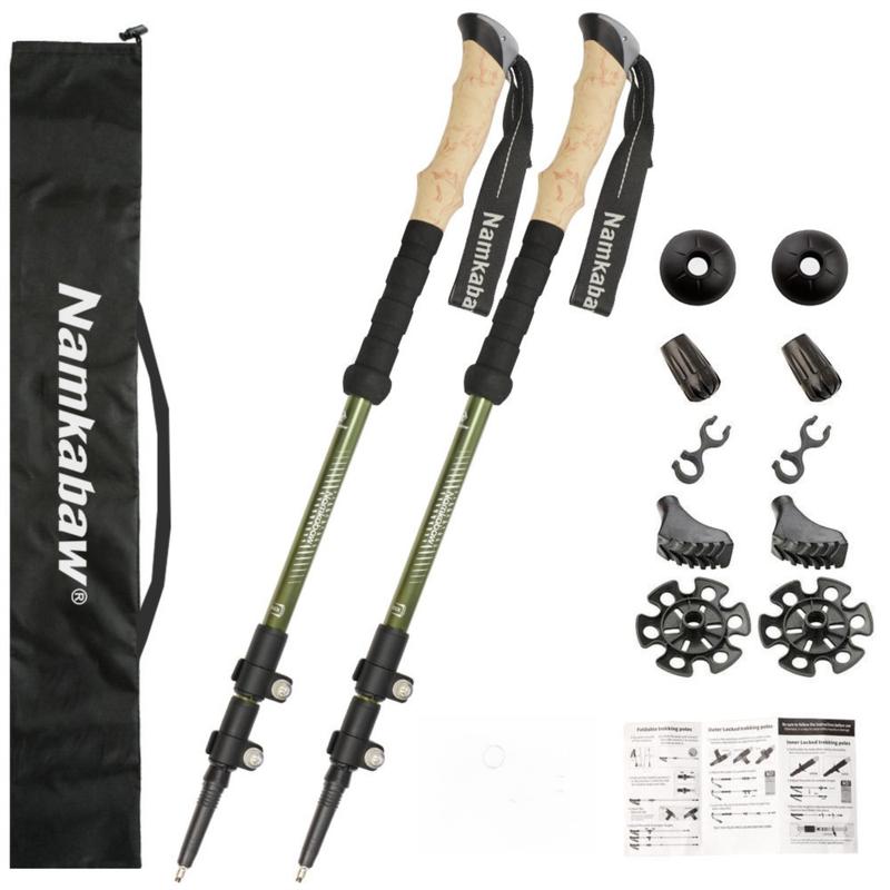 2-Pack Green Aluminum Alloy Telescopic Trekking Poles with Secure External Lock & Accessory - 3-Section V888-ELOSUNG49084