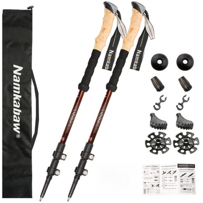 2-Pack Brown Aluminum Alloy Telescopic Trekking Poles with Secure External Lock & Accessory - 3-Section V888-ELOSUNG49085