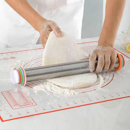 Adjustable Stainless Steel Rolling Pin with 4 Precise Thickness Rings & Clear Measurement Markings V888-ELOSUNG49092