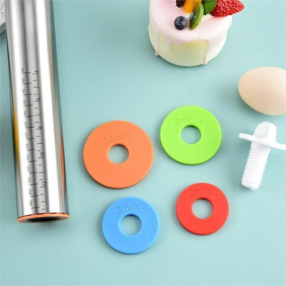 Adjustable Stainless Steel Rolling Pin with 4 Precise Thickness Rings & Clear Measurement Markings V888-ELOSUNG49092