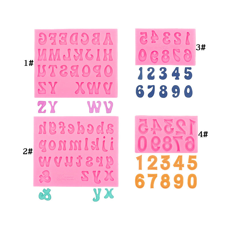 4-Pack Pink Alphabet & Numbers Silicone Fondant Molds - Heat Resistant Cake Decoration & Resin Crafting Tools V888-ELOSUNG49095