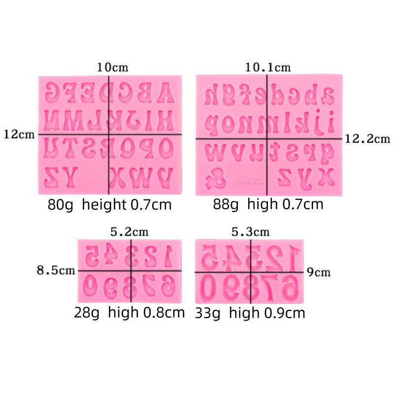 4-Pack Pink Alphabet & Numbers Silicone Fondant Molds - Heat Resistant Cake Decoration & Resin Crafting Tools V888-ELOSUNG49095