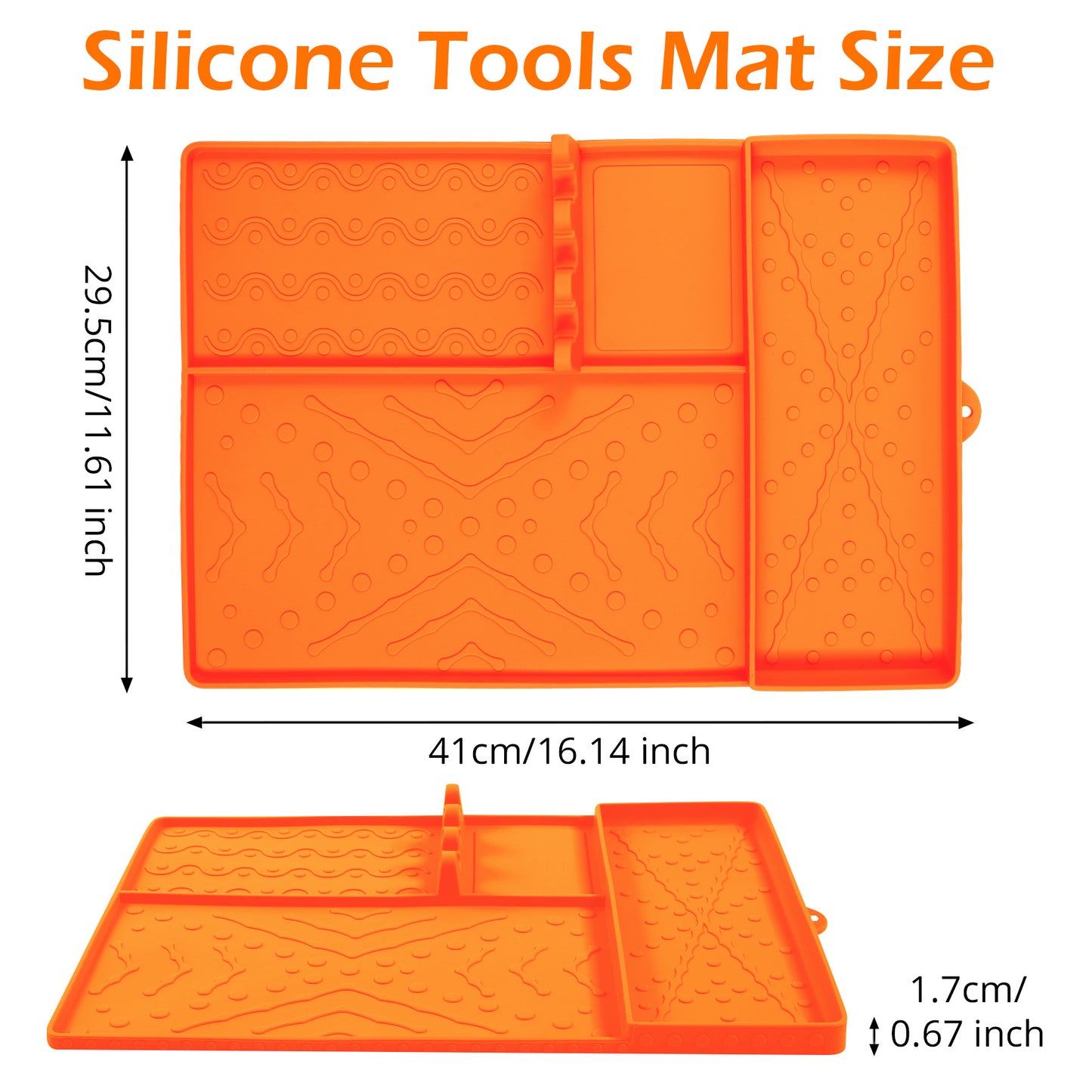 Orange Heavy-Duty Silicone Griddle Tool Mat Integrated Tool & Bottle Slots - Non-Stick BBQ Tool Draining V888-ELOSUNG49097