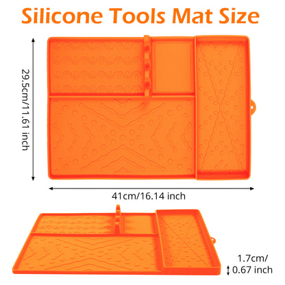 Orange Heavy-Duty Silicone Griddle Tool Mat Integrated Tool & Bottle Slots - Non-Stick BBQ Tool Draining V888-ELOSUNG49097