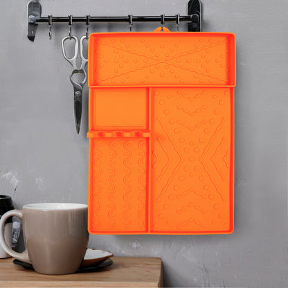 Orange Heavy-Duty Silicone Griddle Tool Mat Integrated Tool & Bottle Slots - Non-Stick BBQ Tool Draining V888-ELOSUNG49097