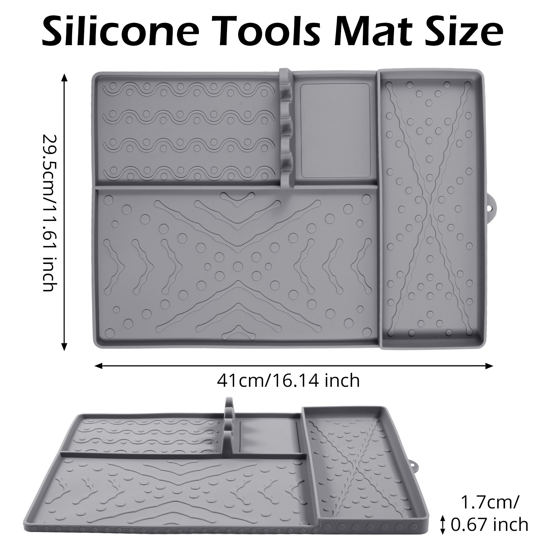 Grey Heavy-Duty Silicone Griddle Tool Mat Integrated Tool & Bottle Slots - Non-Stick BBQ Tool Draining Grease V888-ELOSUNG49098