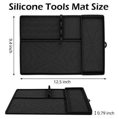 Black Heavy-Duty Silicone Griddle Tool Mat Integrated Tool & Bottle Slots - Non-Stick BBQ Tool Draining V888-ELOSUNG49099