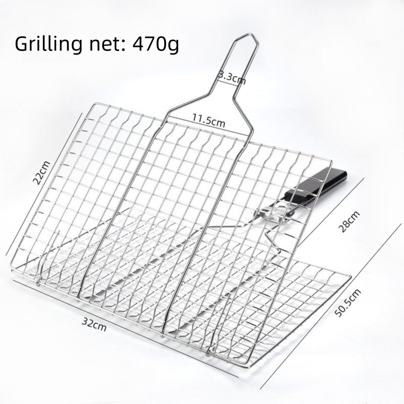 180 degrees Foldable Stainless Steel BBQ Grilling Net Basket with Storage Bag & Secure Lock - Fish, Chicken V888-ELOSUNG49100