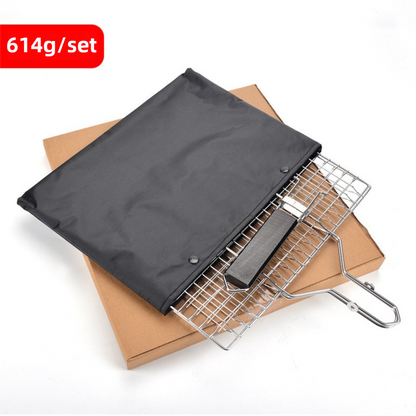 180 degrees Foldable Stainless Steel BBQ Grilling Net Basket with Storage Bag & Secure Lock - Fish, Chicken V888-ELOSUNG49100