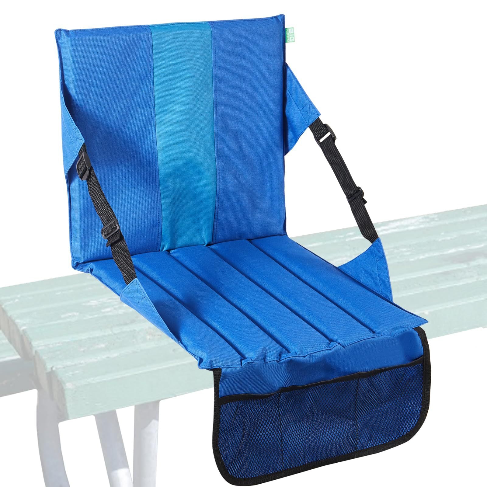 Blue Foldable Stadium Seat Cushion with Backrest & Storage Pockets - Portable Roll-Up Outdoor Waterproof V888-ELOSUNG49101