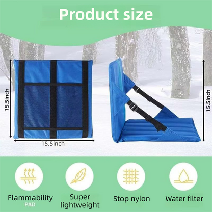 Blue Foldable Stadium Seat Cushion with Backrest & Storage Pockets - Portable Roll-Up Outdoor Waterproof V888-ELOSUNG49101