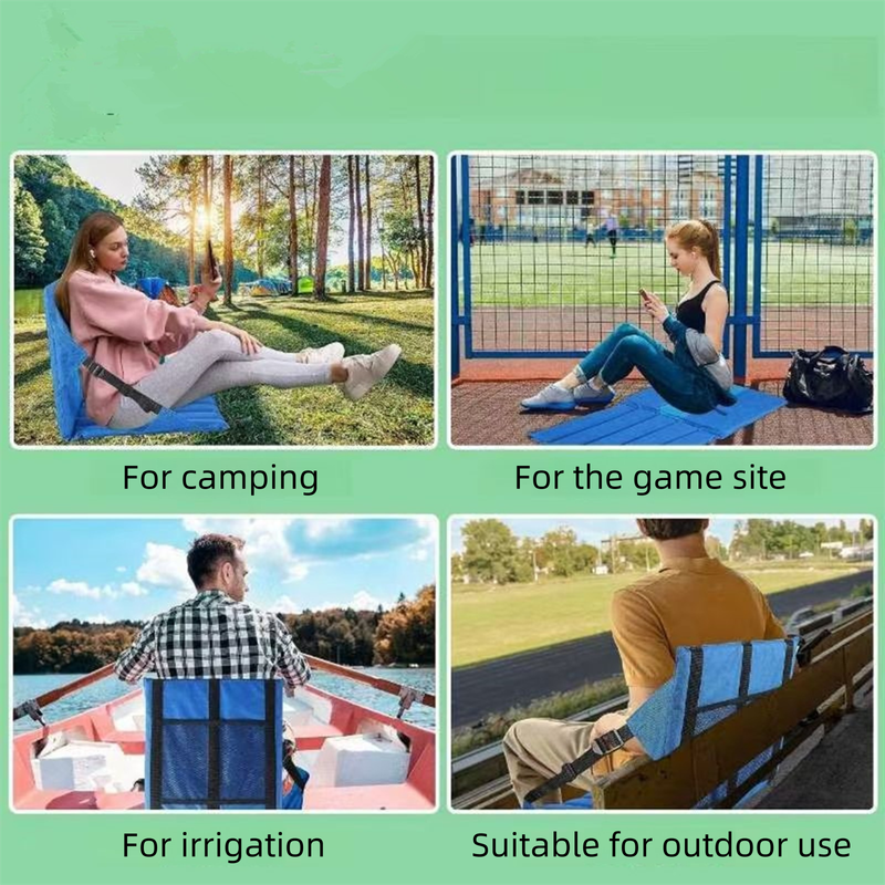 Black Foldable Stadium Seat Cushion with Backrest & Storage Pockets - Portable Roll-Up Outdoor Waterproof V888-ELOSUNG49103