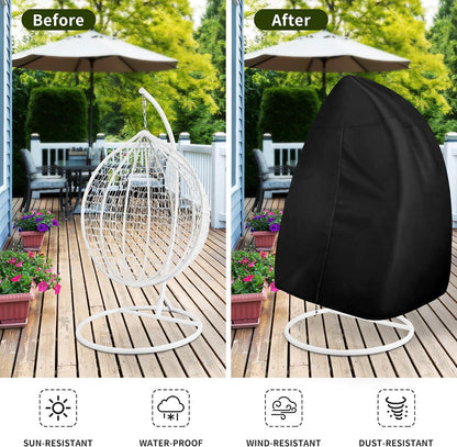 Black Heavy Duty Hanging Egg Chair Shield with Windproof Drawstring and Storage Bag - Waterproof & Dustproof V888-ELOSUNG49107