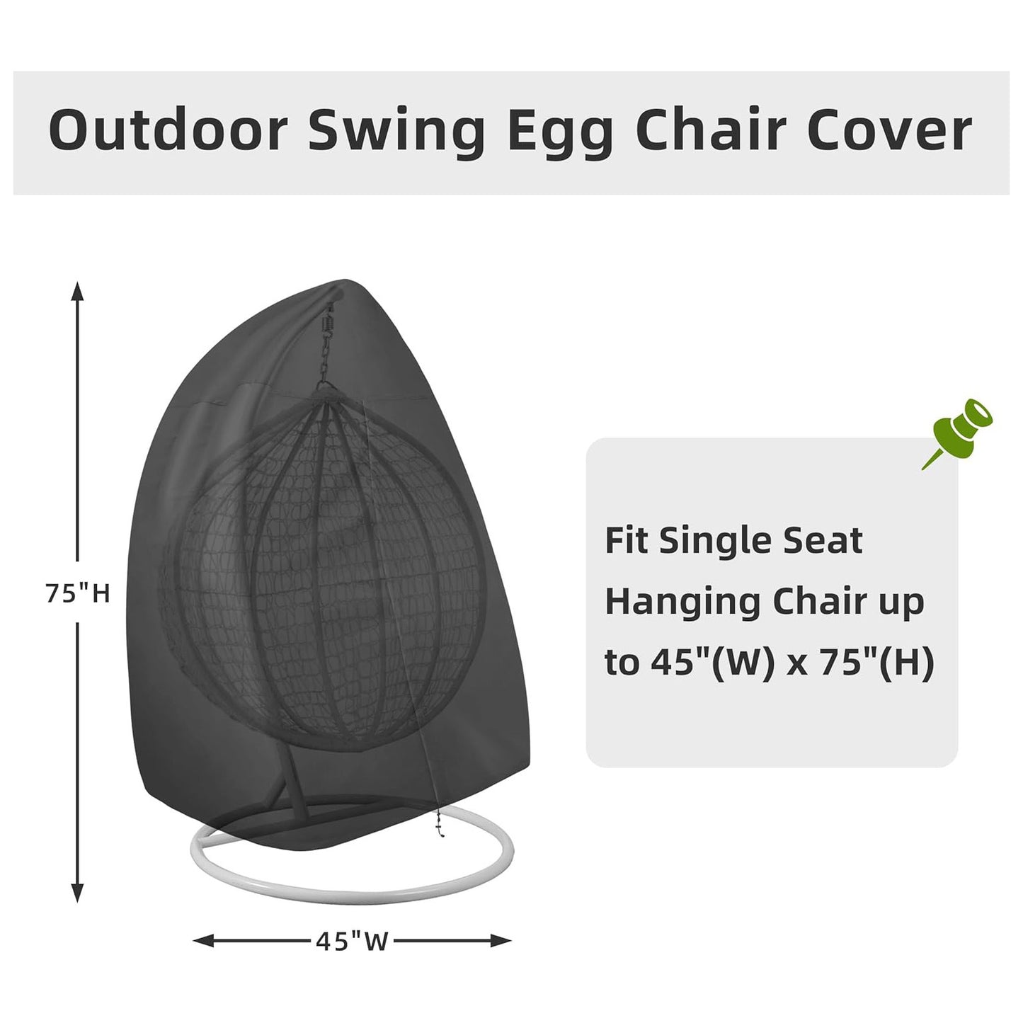 Black Heavy Duty Hanging Egg Chair Shield with Windproof Drawstring and Storage Bag - Waterproof & Dustproof V888-ELOSUNG49107