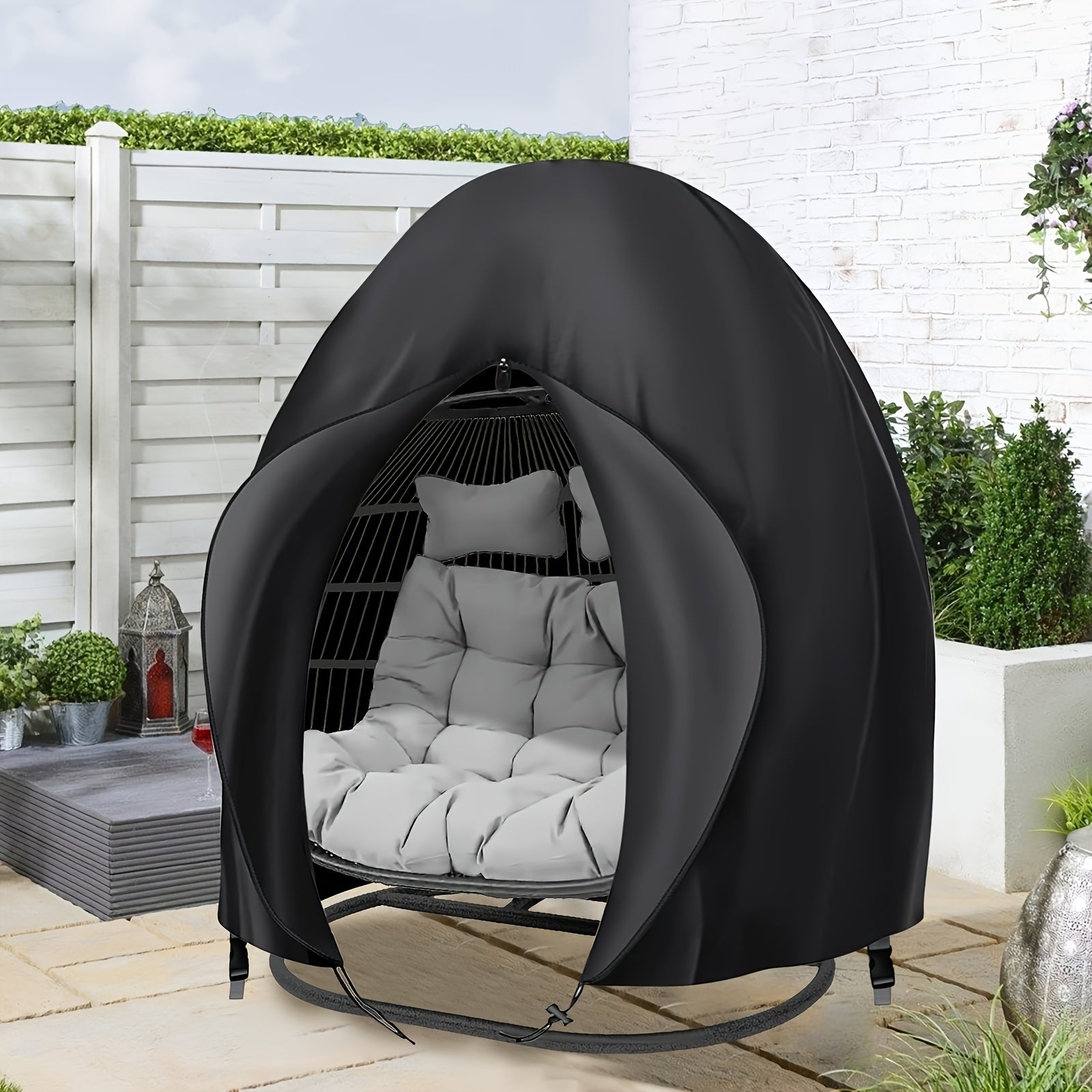 Black Heavy Duty Hanging Egg Chair Shield with Windproof Drawstring and Storage Bag - Waterproof & Dustproof V888-ELOSUNG49108