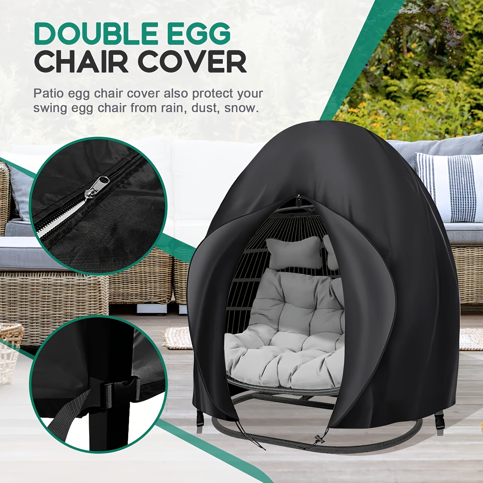 Black Heavy Duty Hanging Egg Chair Shield with Windproof Drawstring and Storage Bag - Waterproof & Dustproof V888-ELOSUNG49108