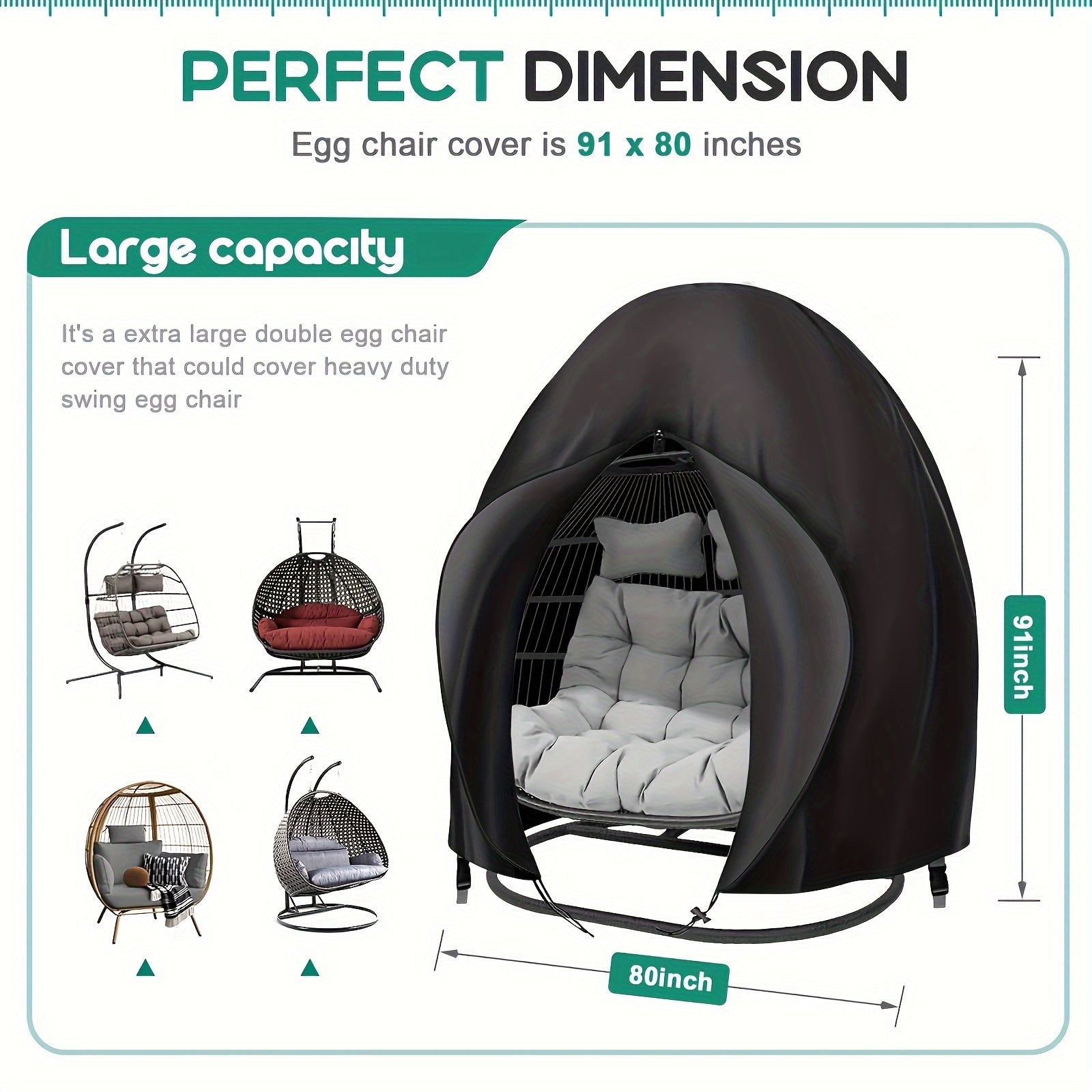 Black Heavy Duty Hanging Egg Chair Shield with Windproof Drawstring and Storage Bag - Waterproof & Dustproof V888-ELOSUNG49108