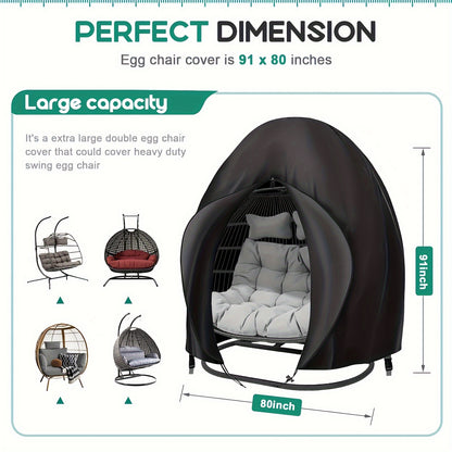 Black Heavy Duty Hanging Egg Chair Shield with Windproof Drawstring and Storage Bag - Waterproof & Dustproof V888-ELOSUNG49108