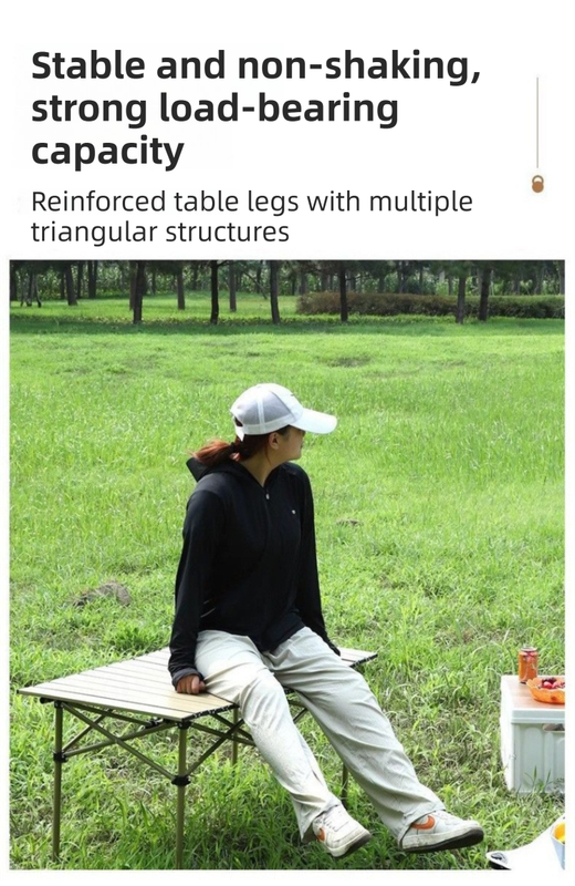 120CM Khaki Portable Folding Egg Roll Camping Table + 4-Pack 36CM Chairs with Storage Bag & Mesh Net- V888-ELOSUNG49116
