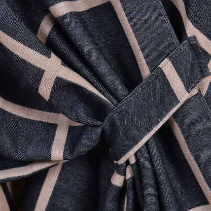Black and Grey Elegant Check Knit Travel Shawl with Stylish Side-Slit Design - Fall & Winter Luxurious V888-ELOSUNG49126