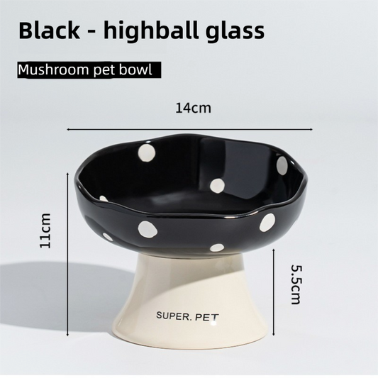 Black Elevated 15 degrees Tilted Ceramic Cat Bowl - Anti-Chin Acne Glaze Finish, Non-Slip Weighted Base & V888-ELOSUNG49135