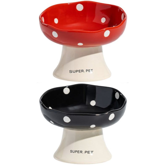 Red and Black Elevated 15 degrees Tilted Ceramic Cat Bowl - Anti-Chin Acne Glaze Finish, Non-Slip Weighted V888-ELOSUNG49137